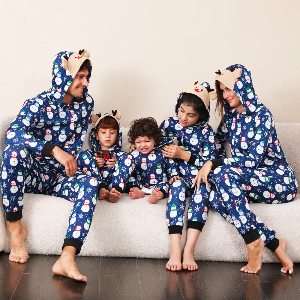 Blue Snowman Matching Family Christmas Pajamas Onesies - Image 2