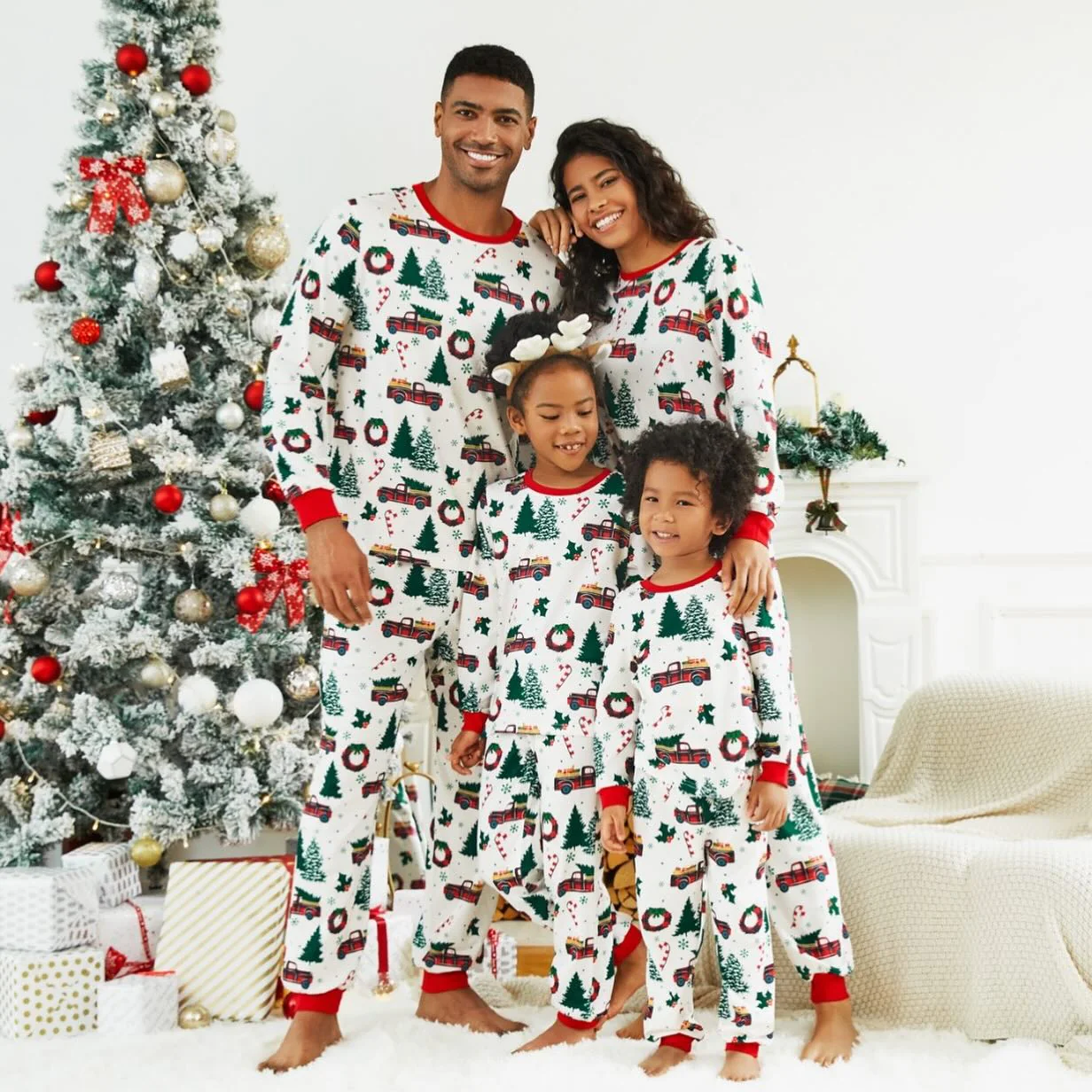 Cute Christmas Tree Truck Matching Family Christmas Pajamas - Image 2