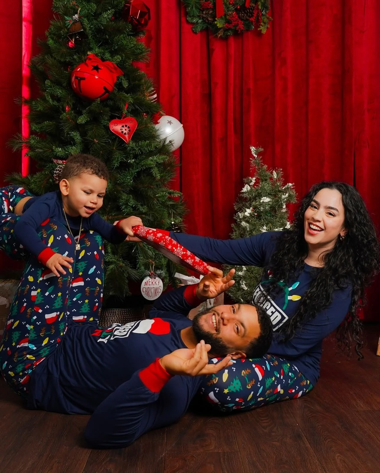 Family Christmas Pajamas with Blue Santa Hat Design - Image 5