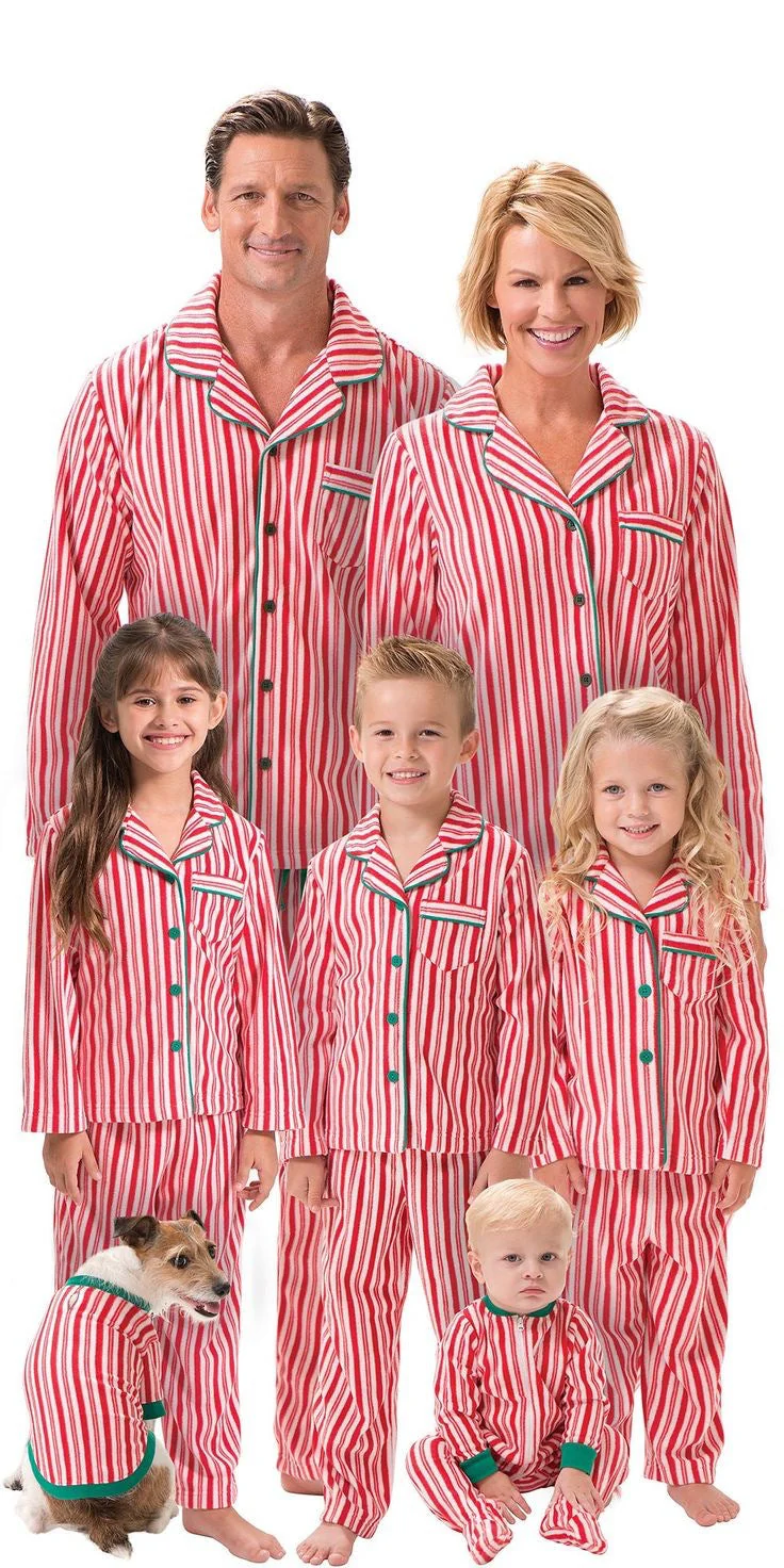 Pink Can Stripe Matching Family Christmas Pajamas-Dog Pajamas Included - Image 2