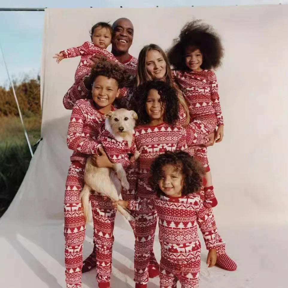 Red and White Christmas Print Matching Family Christmas Pajamas - Image 2