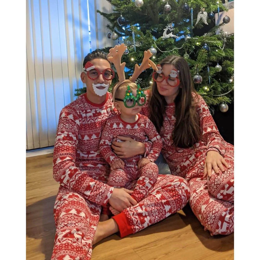 Red and White Christmas Print Matching Family Christmas Pajamas - Image 3