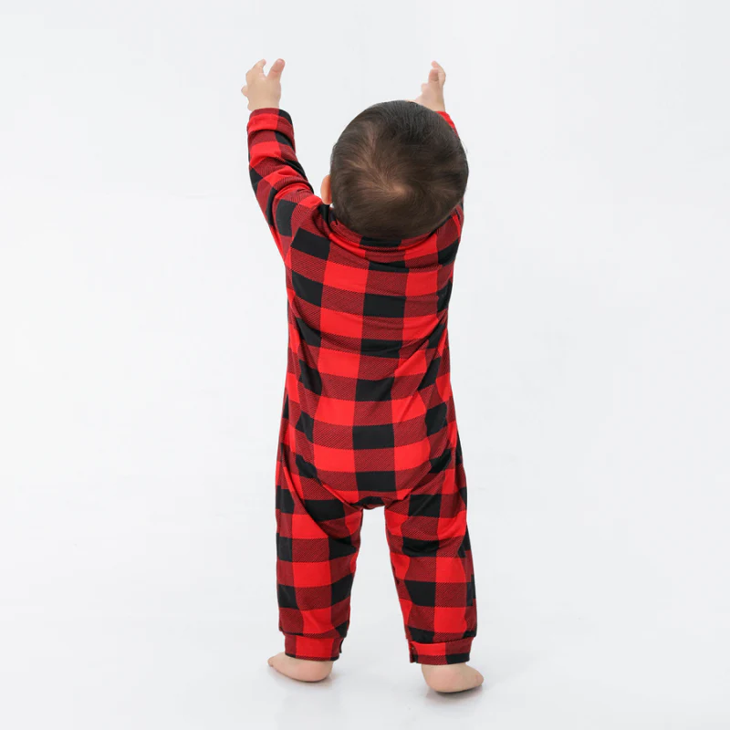 Red Plaid Stand Collar Matching Family Christmas Pajamas - Image 14