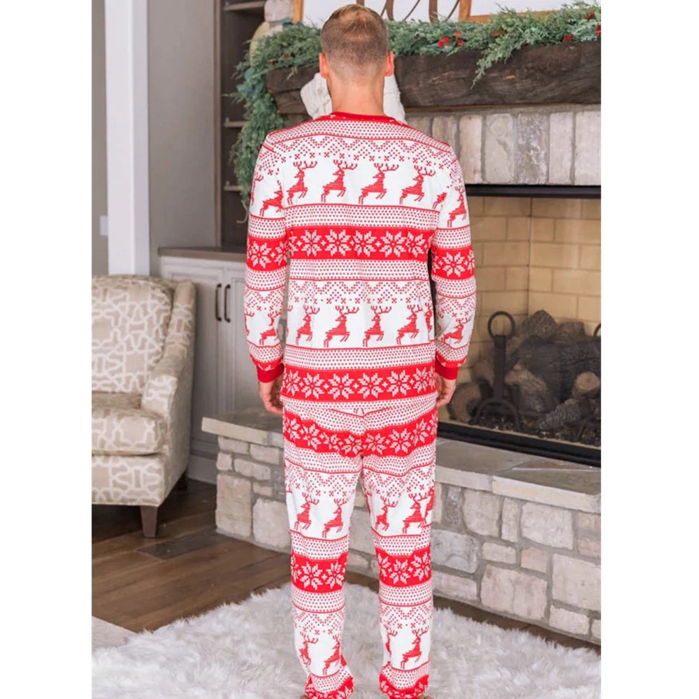 Red Reindeer Print Matching Family Christmas Pajamas-Dog Pajamas Included - Image 5