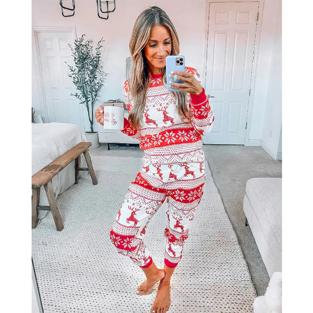 Reindeer Print Stitching Matching Family Christmas Pajamas - Image 3