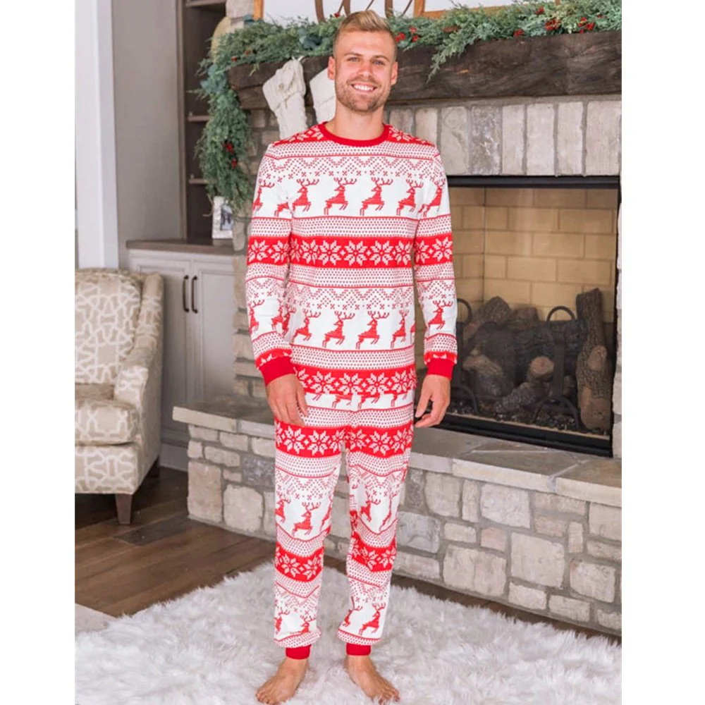Reindeer Print Stitching Matching Family Christmas Pajamas - Image 4