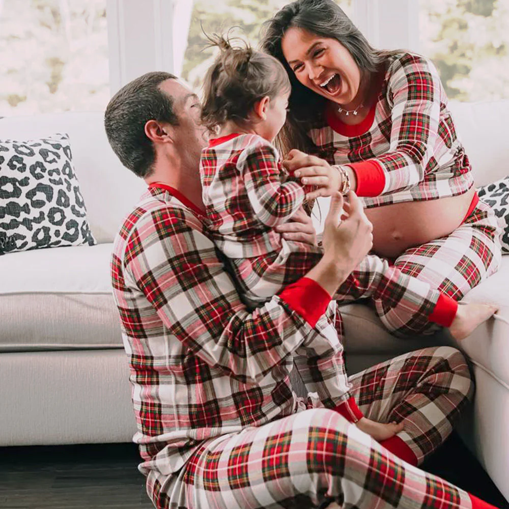 Tartan Plaid Matching Family Christmas Pajamas-Dog Pajamas Included - Image 10