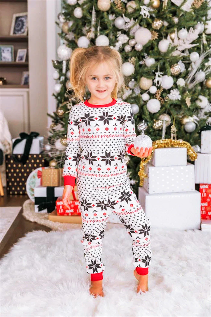 White snowflakes Print Matching Family Christmas Pajamas-Dog Pajamas Included - Image 4